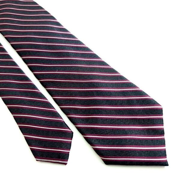 Calvin Klein‎ Gray Red Striped Woven Skinny Silk Tie - Picture 1 of 6